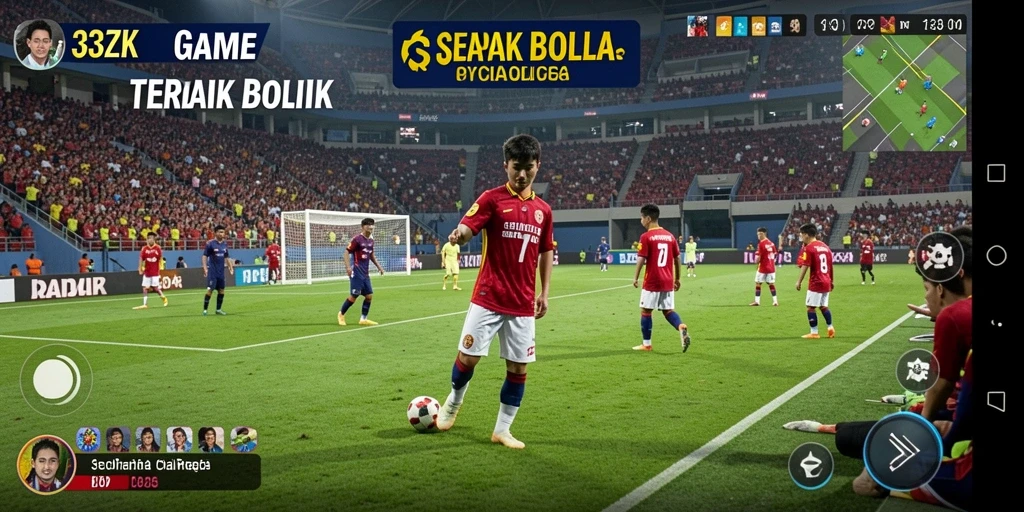Screenshot gameplay 33ZK yang menunjukkan aksi pertandingan sepak bola.