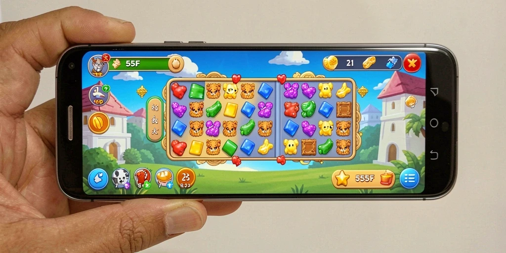 Tampilan gameplay 555F yang seru dan menantang dalam kategori Match-3.