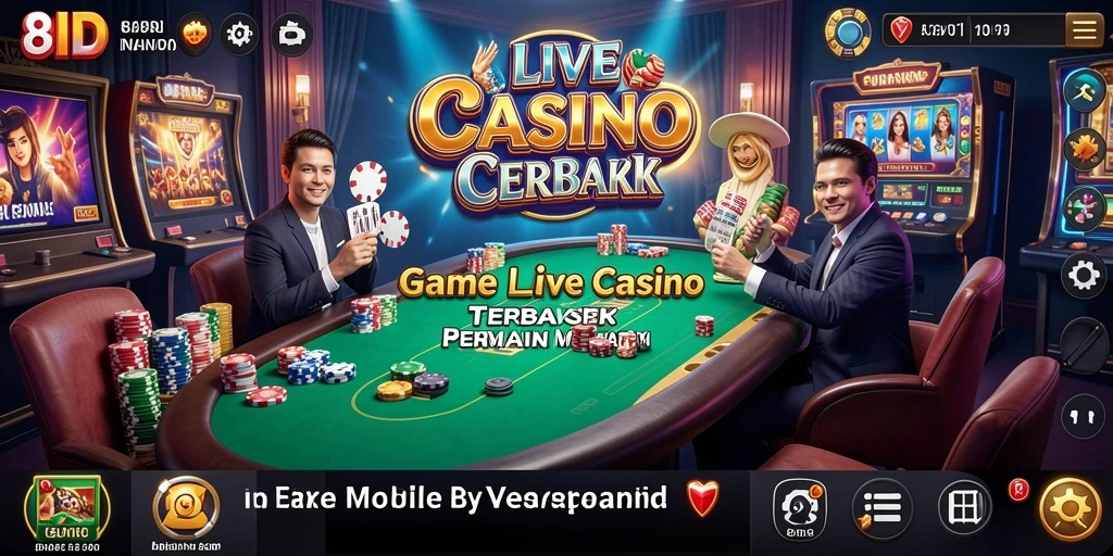 Screenshot gameplay 8ID menampilkan dealer dan pemain dalam suasana Live Casino yang mendebarkan.