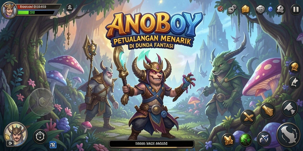 Tampilan gameplay ANOBOY dengan petualangan penuh warna dan tantangan.