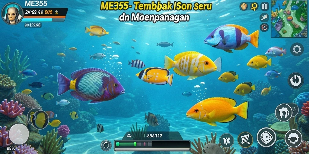 Tampilan gameplay ME355 dengan aksi menembak ikan yang seru.