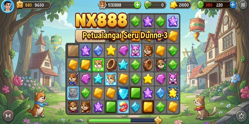 Tampilan gameplay menawan di NX888 dengan level match-3 yang menantang.