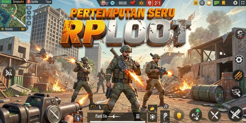 Screenshot gameplay RPLOOT yang menunjukkan aksi seru dalam pertempuran Battle Royale.